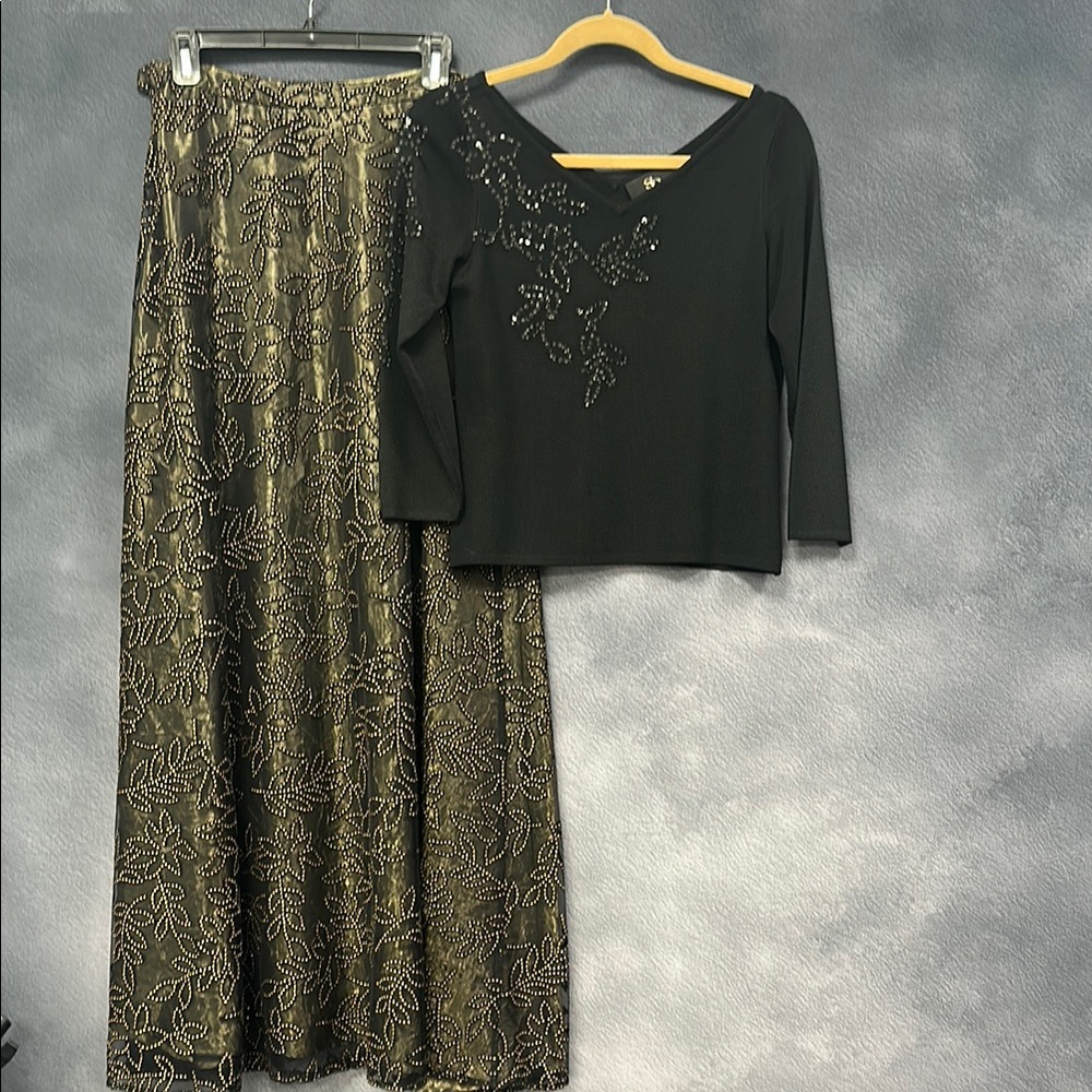 Gold Sequin Maxi Skirt W/Matching Top for Cocktail Nights